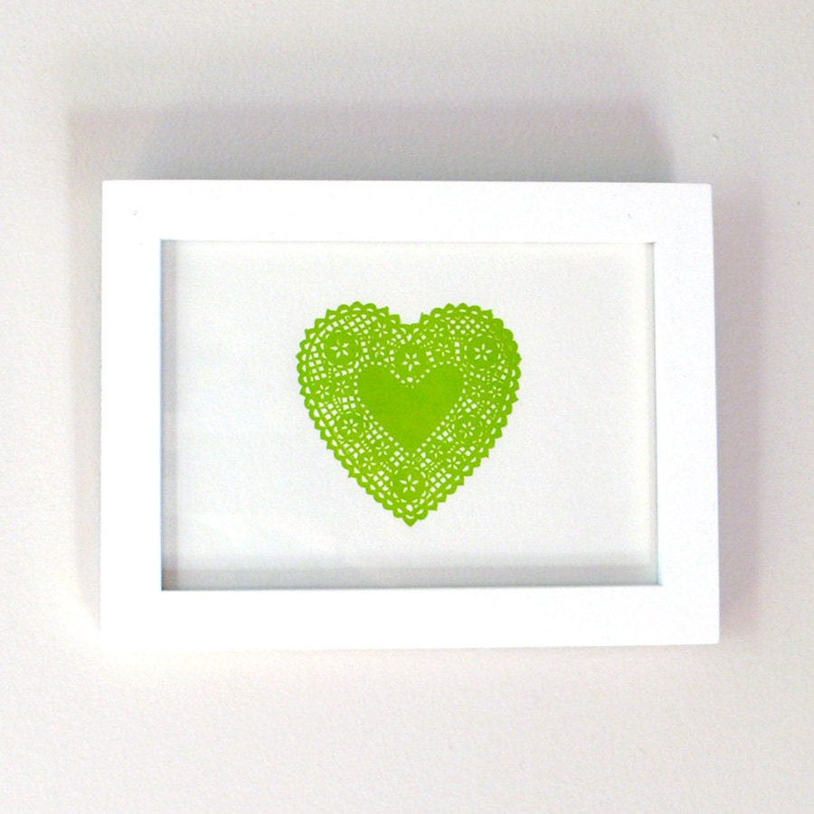 Lace Heart Letterpress Print Key Lime Green 5x7