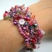 Beadwoven bracelet, Freeform pink and purple beadwoven OOAK bracelet, crystals, pearls, pressed glass