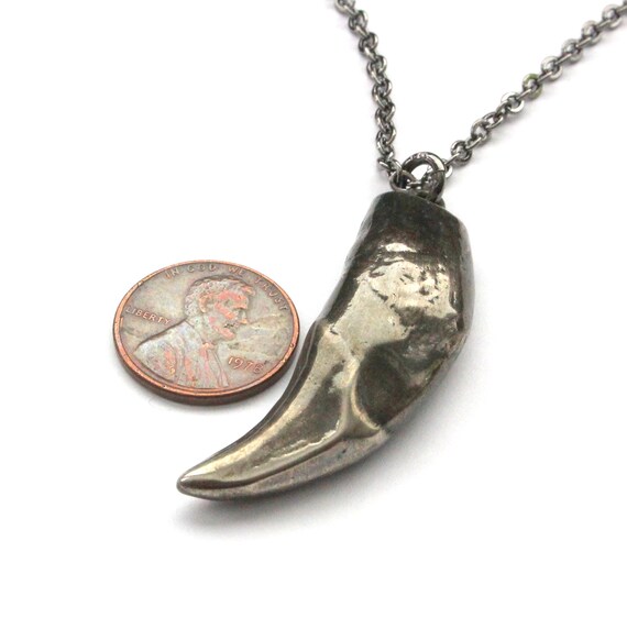 Antique Silver Wolf Tooth Necklace in Solid White Bronze - Alaskan Timber Wolf Canine Fang