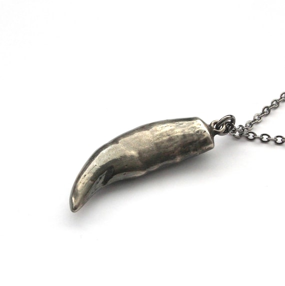 Antique Silver Wolf Tooth Necklace in Solid White Bronze - Alaskan Timber Wolf Canine Fang