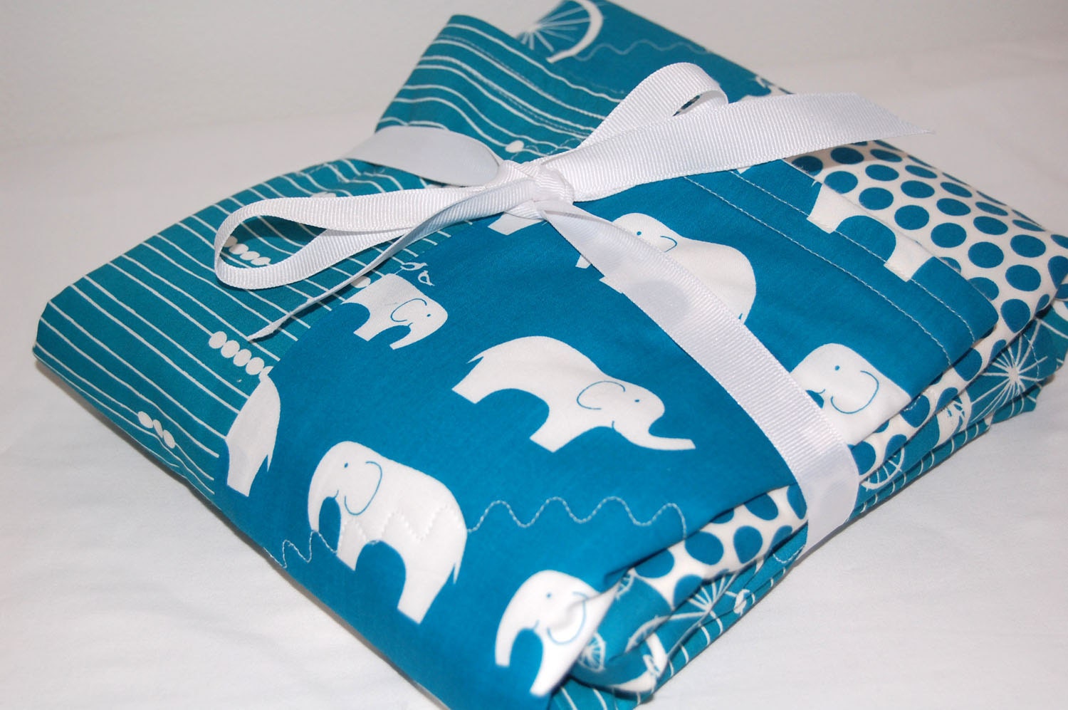 ORGANIC modern patchwork baby blanket- blue- ready to ship