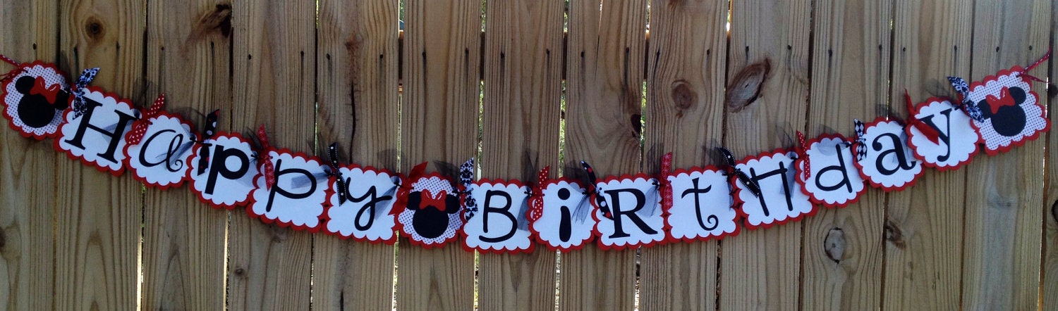 Happy Birthday Banner- Minnie Mouse in Classic Red