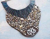 Leather Necklace - Fable 2 - The Snake's Journey Studded Embroidered Art Bib Necklace