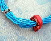 Ethnic Necklace - Turquoise and Coral Multistrand Tribal Necklace - Dreams of Tibet Collection