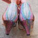 vintage 80s High Heels - Striped Shoes - Rainbow Stripe Pumps Sz 11