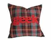 Geek Pillow, Plaid Throw Pillows for Nerdy Nerd Dorm Decor, Colorful Playful Plaids, Man Cave, Unique Birthdaty Gift, 16x16