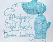 Mitten State of Mind (Turquoise), Letterpress Print