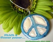 Peace Sign Necklace Pendant REVERSIBLE Blue Mosaic Tile