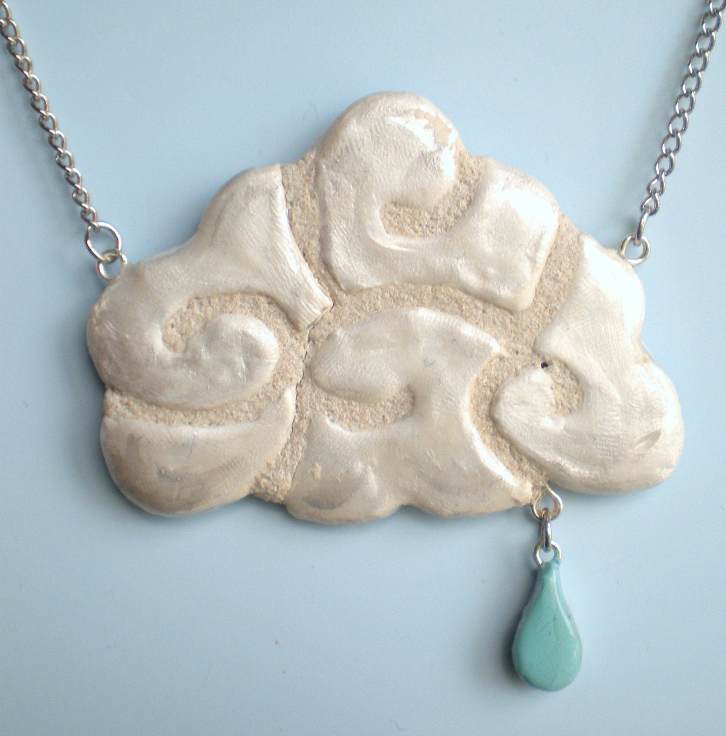 Cloud Necklace with Raindrop REVERSIBLE Mosaic Tile Pendant