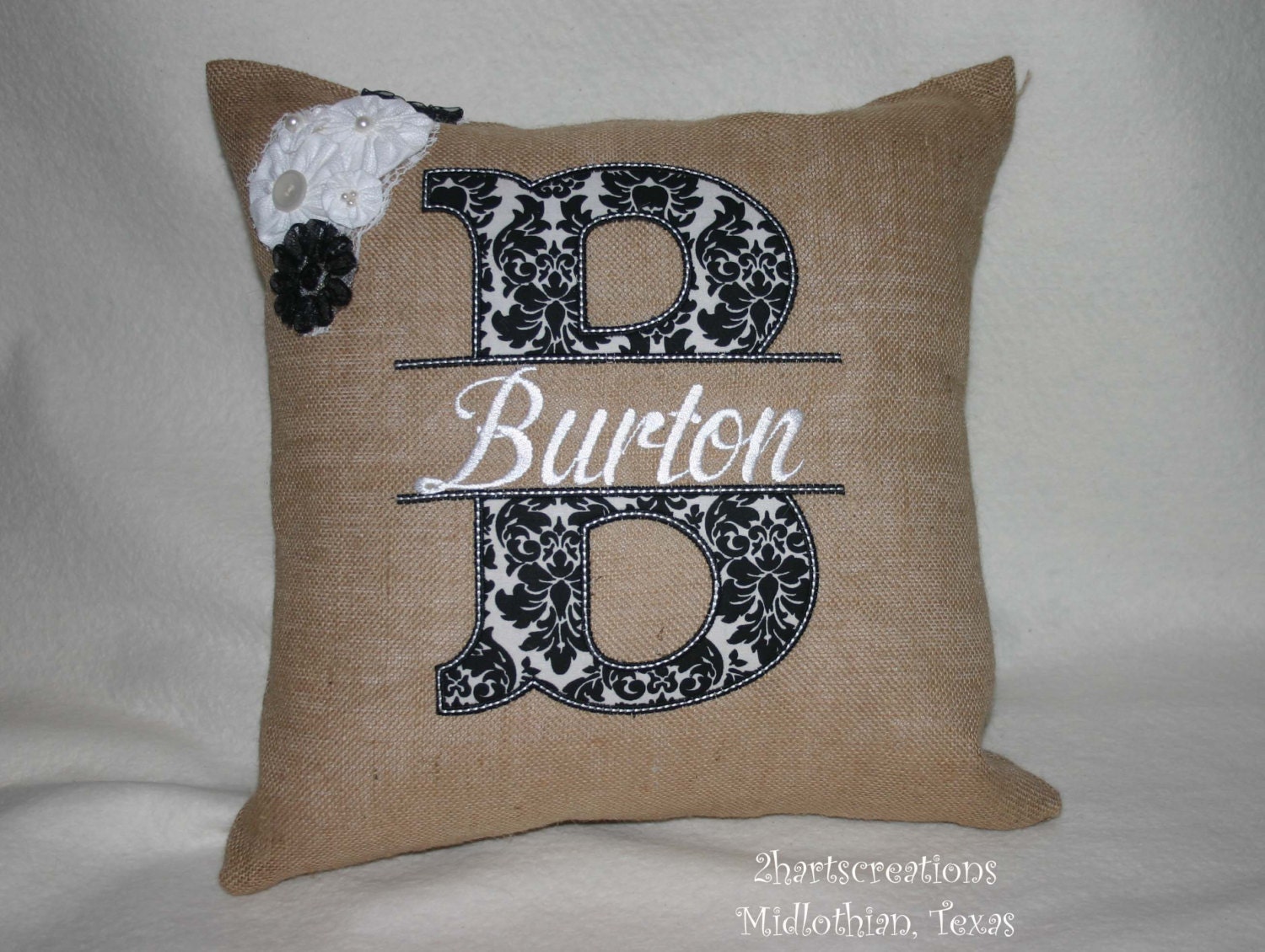 Personalized BURLAP PILLOW Wedding House Warming Christmas College Birthday Mothers day Anniversary Gift w/Initial & First or Last Name