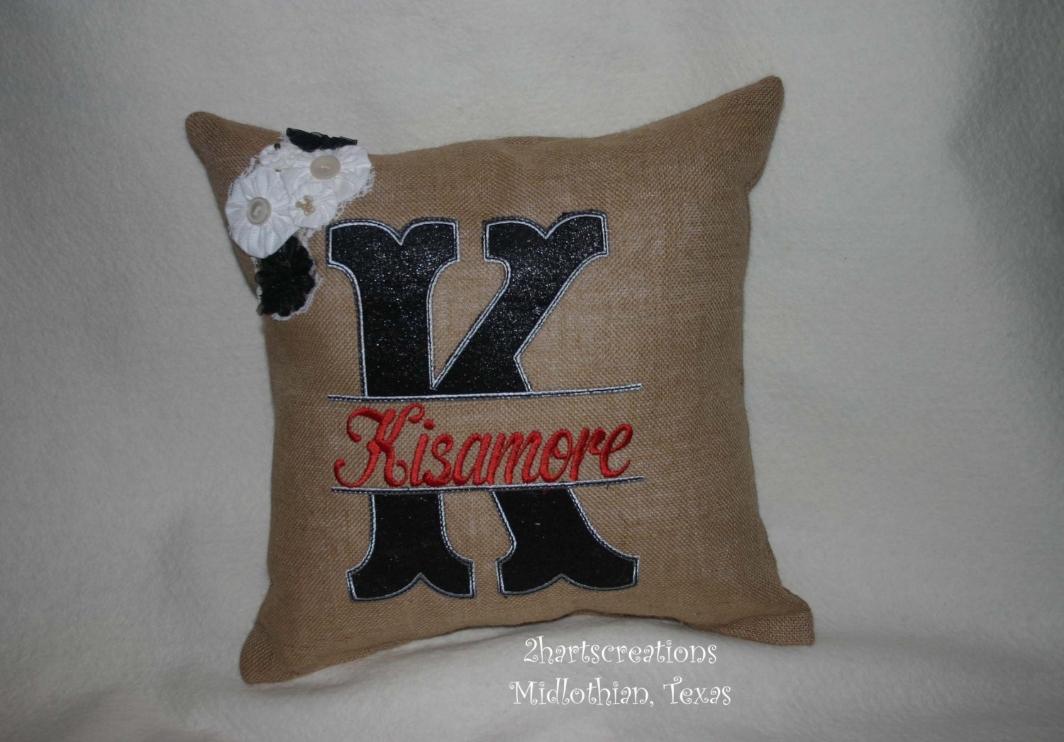 Personalized BURLAP PILLOW Wedding House Warming Christmas College Birthday Mothers day Anniversary Gift w/Initial & First or Last Name
