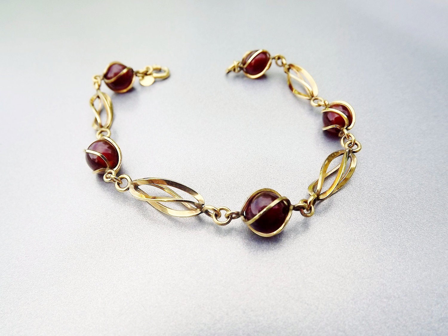 Amber Bracelet by Amber Guild 12K GF Vintage 1950s Jewelry