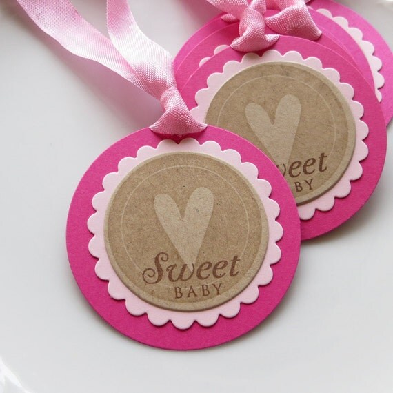 Baby Shower Tags Heart Sweet Baby - Set of 6 Large Tags - Custom Colors Available - Baby Shower Favor Tags Sweet Baby Tags Il_570xn