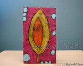 Yelow and Orange Leaf Nature Block - - Mixed Media Original