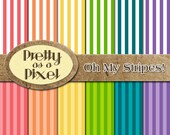 Oh My Stripes - Digital Paper Pack - Scrapbooking Backgrounds - Personal or Commercial - 12 x 12 OR 8.5 x 11- Set of 12