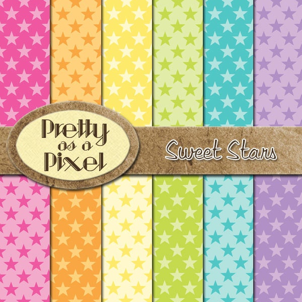 Sweet Stars - Digital Paper Pack - Scrapbooking Backgrounds - Personal or Commercial - 12 x 12 OR 8.5 x 11- Set of 12