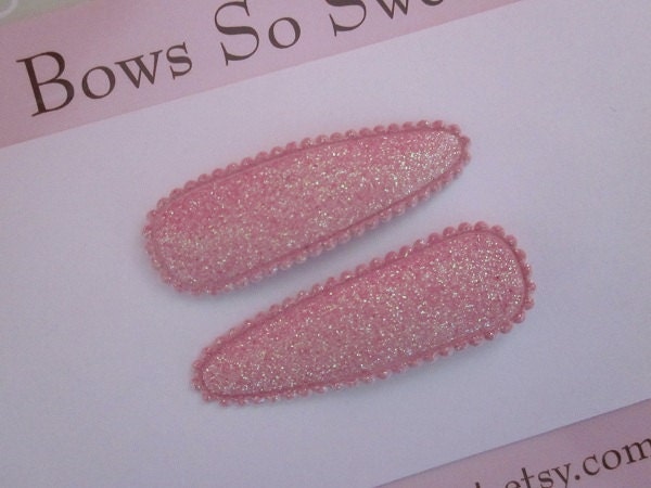 Pink Glitter Snap Clip Girls Hair Bow...Hair Bow Set of Two