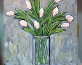 Tulips on a Tablecloth Original Painting OOAK Art
