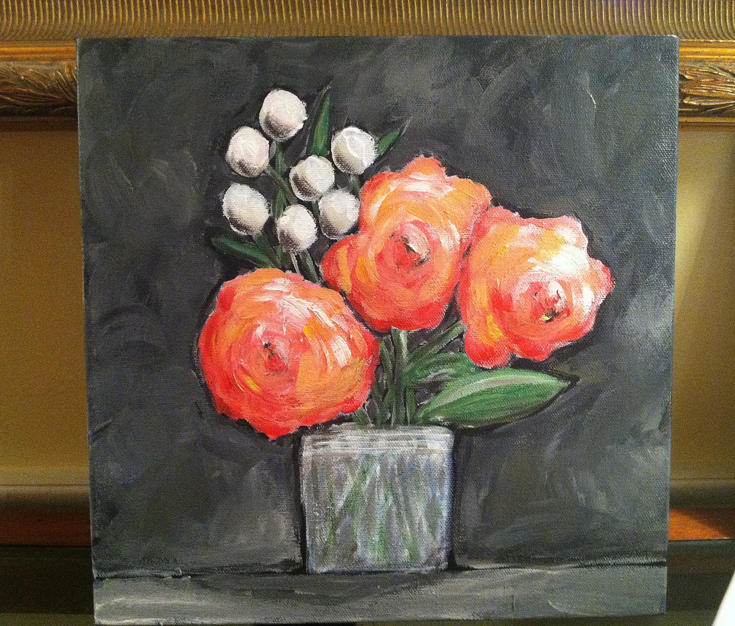Pop of Pink Floral Bouquet Original Painting