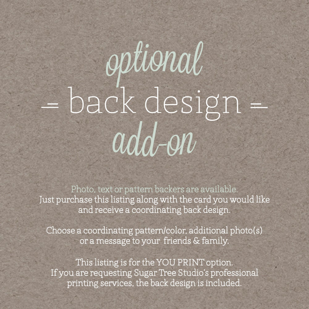 back design add-on - add a photo, text or pattern backer to coordinate with any design in the shop