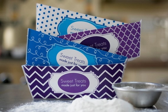 Sweet Treats Baked Goods Set (blues&purples) Paper Baking Trays, Tags, Toppers, Wraps PRINTABLE pdf Collection - You Customize EDITABLE TEXT Il_570xn