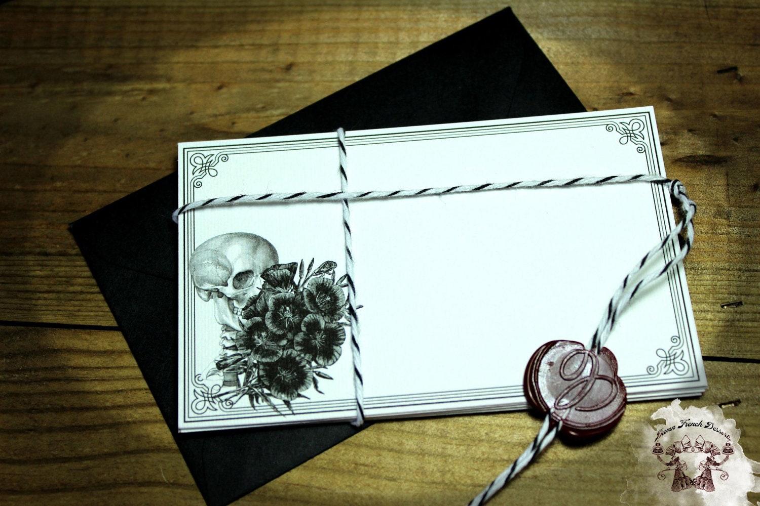 Victorian Cards Skulls and Flowers -Death Between Flowers, Black Bouquet Set-