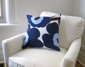 Marimekko PILLOW cover - cushion sham - throw pillow in mod blue poppies flowers - Scandinavian home decor (only 1 - ready to ship)