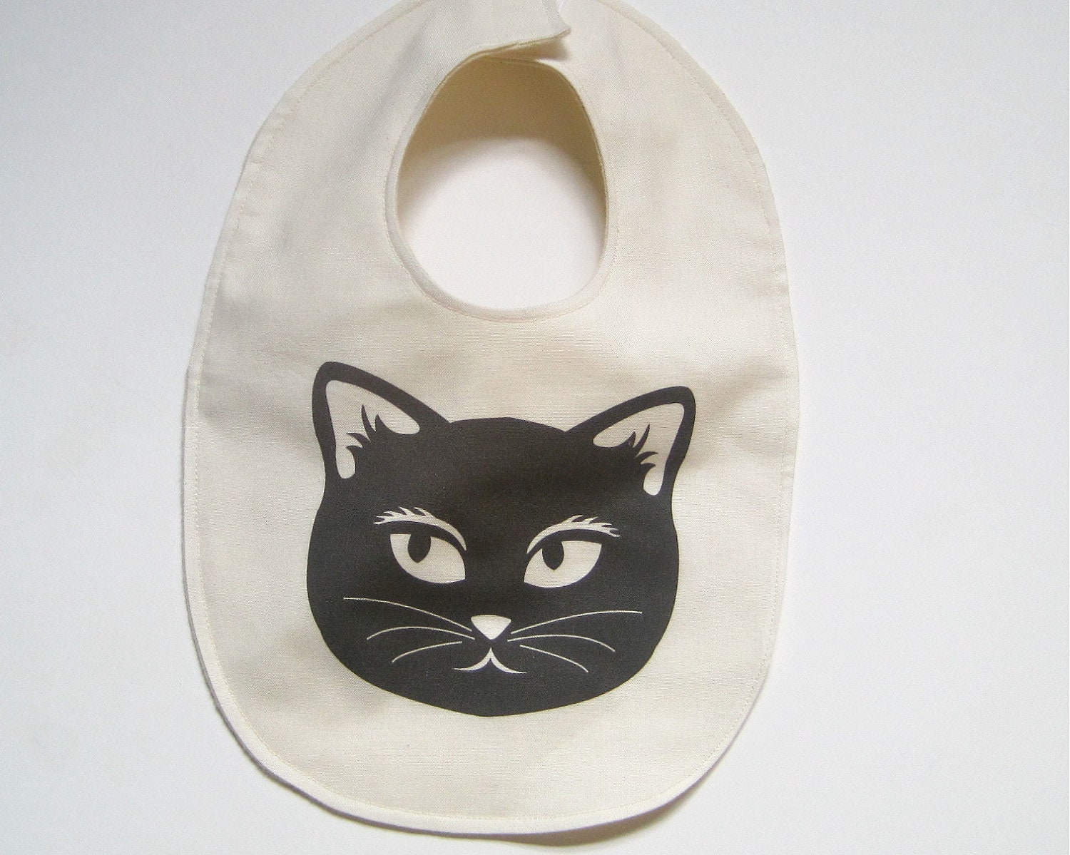 Organic BABY Cat Bib - Drooling Food Bib in Black and White Mischevious Cat - Eco Friendly Toddler Bib