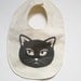 Organic BABY Cat Bib - Drooling Food Bib in Black and White Mischevious Cat - Eco Friendly Toddler Bib