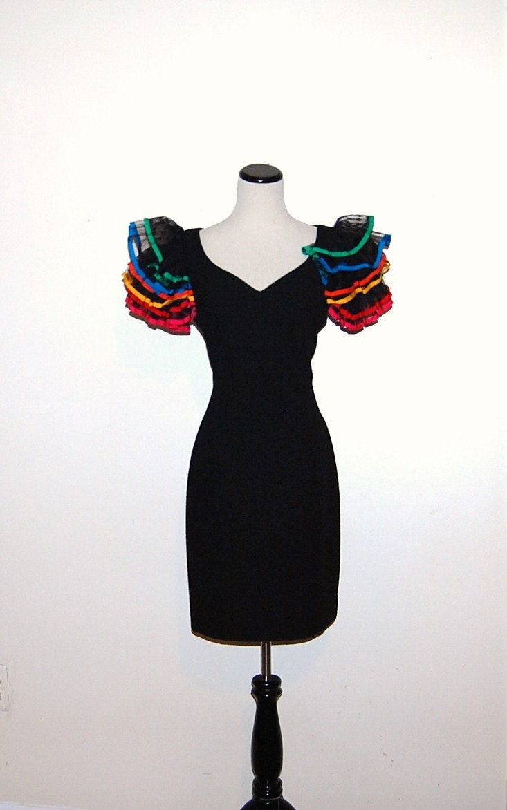 Vintage Dress Black Wiggle Party 80s Style