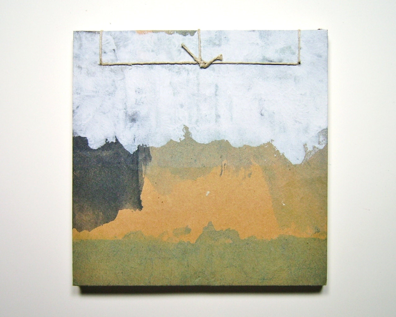 Earthy Mini Sketchbook - Recycled Materials - Painted Brown Paper Bag Cover - Stab Bound