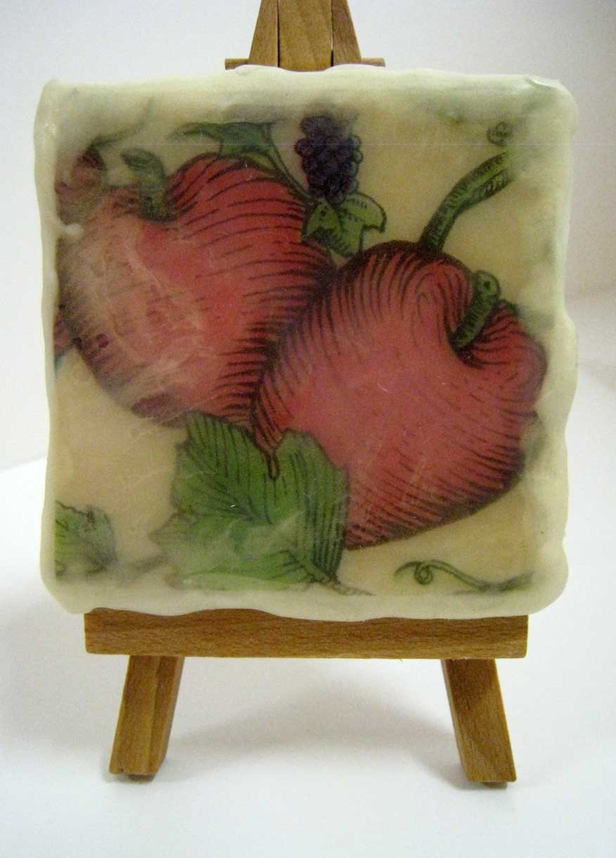Beeswax Encaustic Mini Fruit with Gold Collage Painting