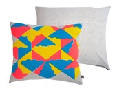 Kites  - Screenprinted cotton cushion (yellow, blue, flouro red)