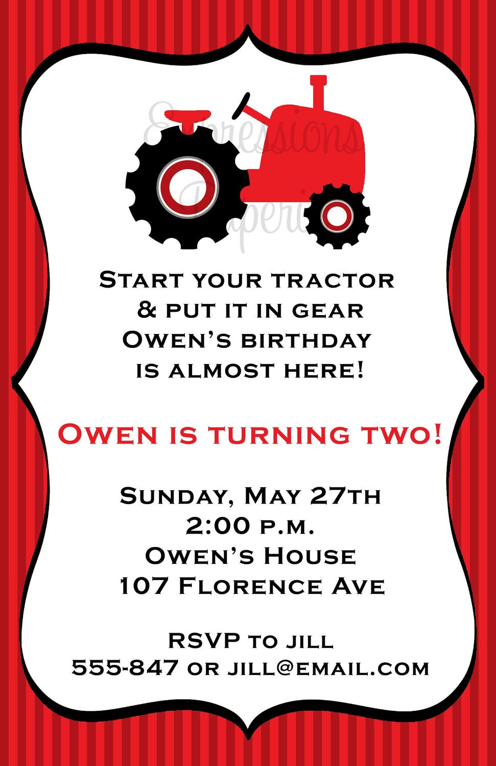 Red Tractor Birthday Party Invitations