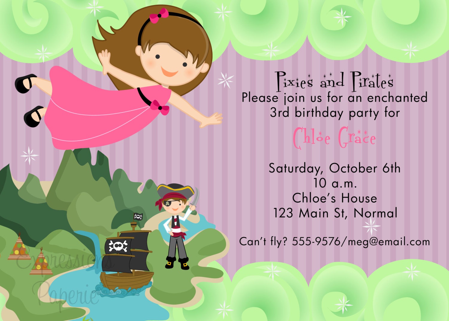 Pixie and Pirate Birthday Party Invitations Il_570xn