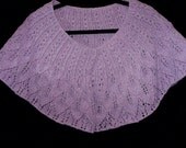 Shawl Stole Wrap Hand Knit in Soft Cotton-Lilac Leaves & Cables