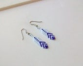 Blue Lace and Dark Blue Feather Beaded Earrings