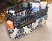 Purse Organizer Insert /Extra STURDY/ /Stain&water resistant 11"x4.5"x6"  DAMASK Navy/ natural,beautiful Texture