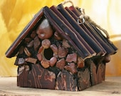 Birdhouse Red Bark Sides and Manzanita Branch Roof Outdoor