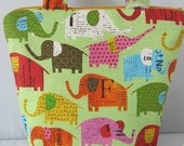elephants / Insulated Lunch Bag / news print / lunch Tote / teachers lunch bag / lime green