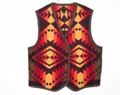 Reversible Blanket Vest Medium Wool Jerome Deep Brown And Sunburst Southwestern Tribal