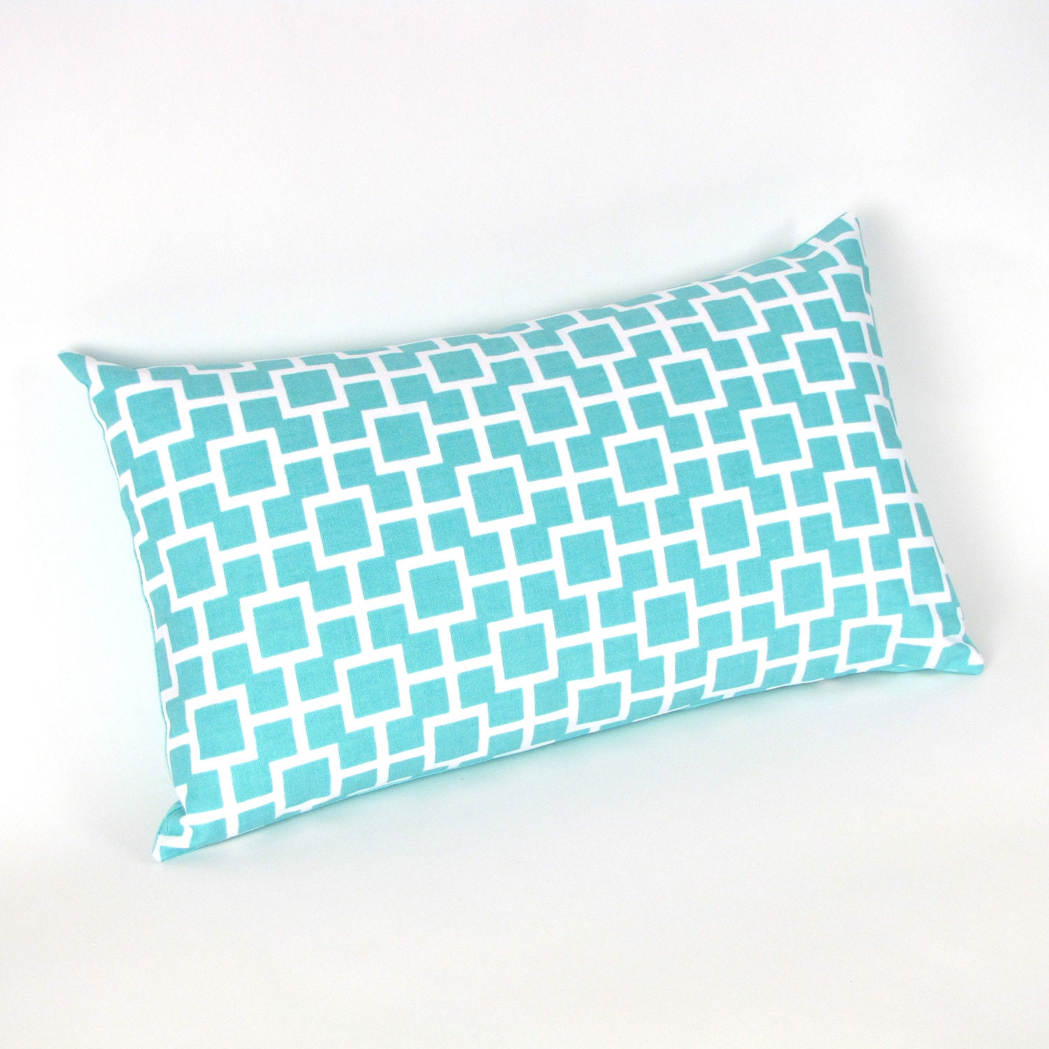 Aqua Lattice Print Pillow Cover 12 by 20 inch