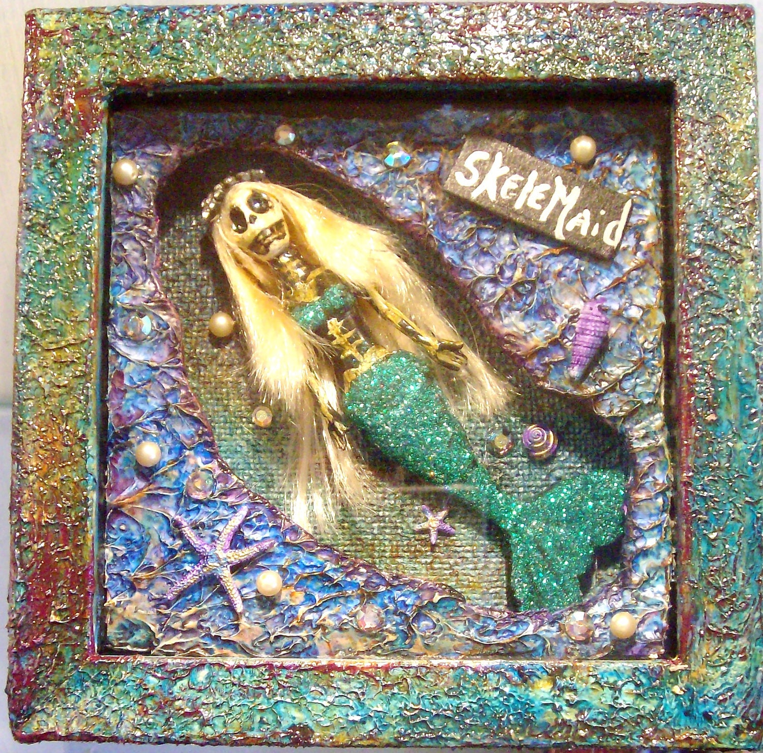 Mermaid Dia De Los Muertos titled "Sea Princess Skele-Maid" Day of the Dead  Sirena Calavera