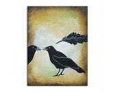 Crow Acrylic Painting, Black Raven Art, Gothic Art Wall Decor, Minimalist Bird Art Original Painting on Canvas 9x12