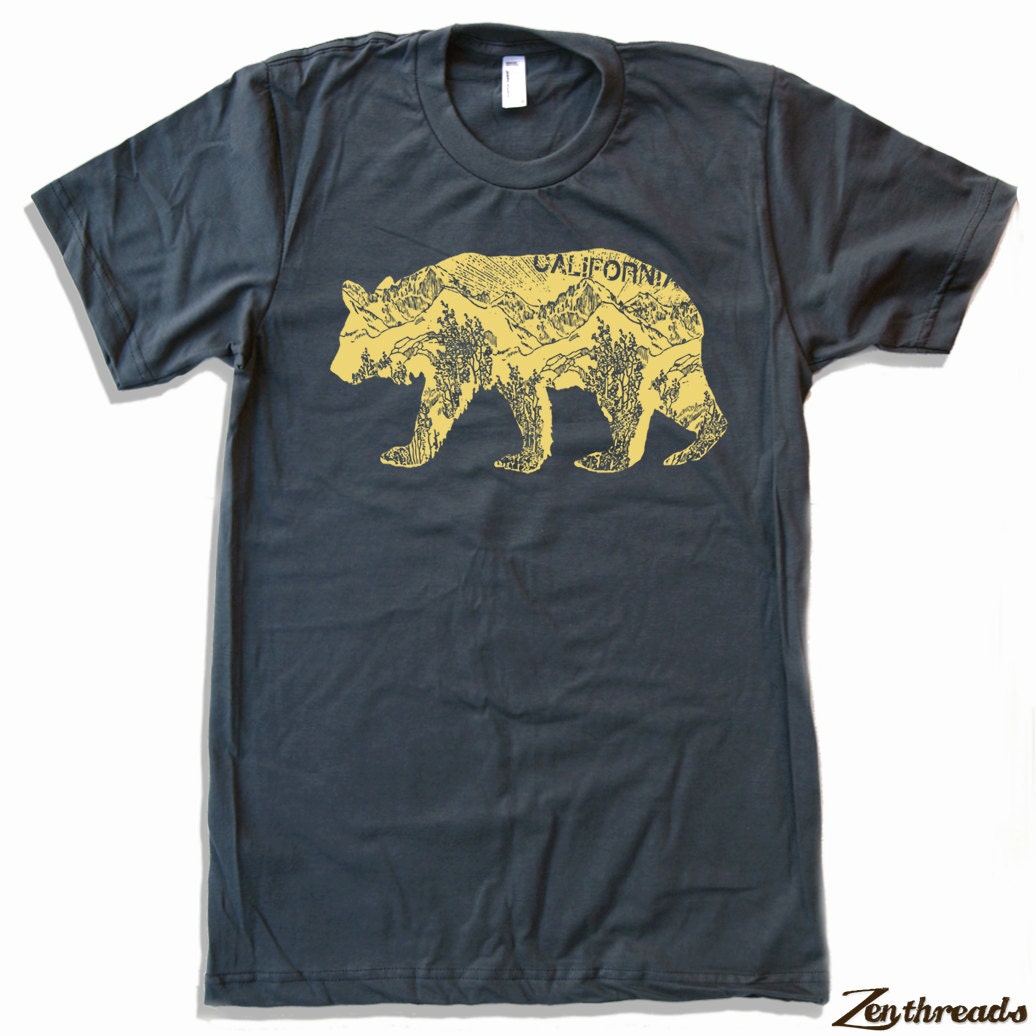 Mens California BEAR T Shirt american apparel S M L XL (16 Color Options)
