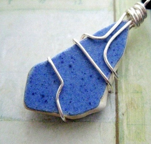 Irish Sea Pottery Pendant. Olympian Blue Beach Pottery Necklace from Ireland. Cornflower Ocean