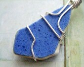 Irish Sea Pottery Pendant. Olympian Blue Beach Pottery Necklace from Ireland. Cornflower Ocean