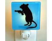 Funny Night Light - Hand Painted Glass - Gerbil With a Gun Night Light - Sky Blue