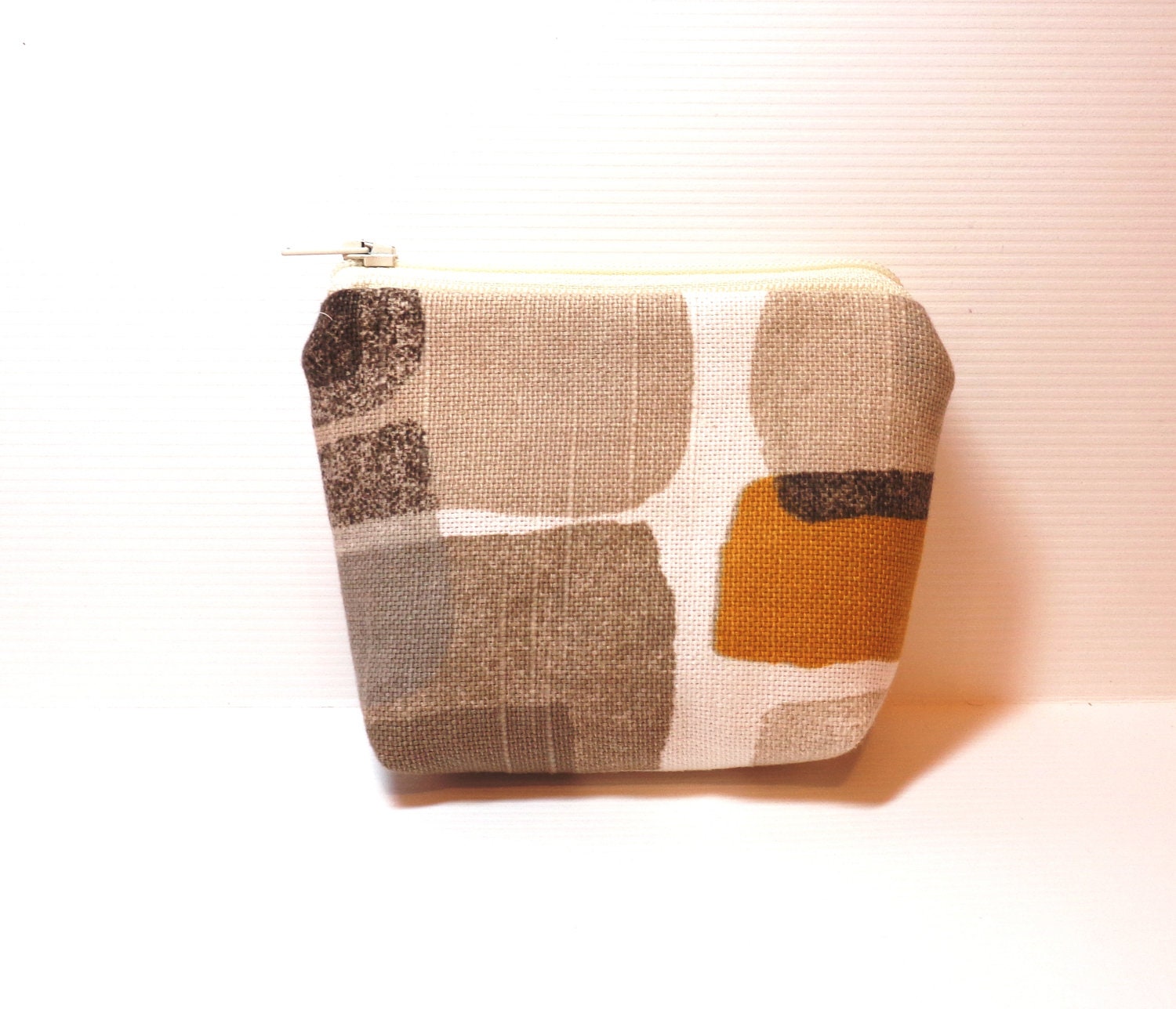 Small Zipper Pouch Coin Purse Small Wallet  Grey and Gold Shapes