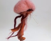 Pink Jellyfish - hanging ornament felted soft sculpture